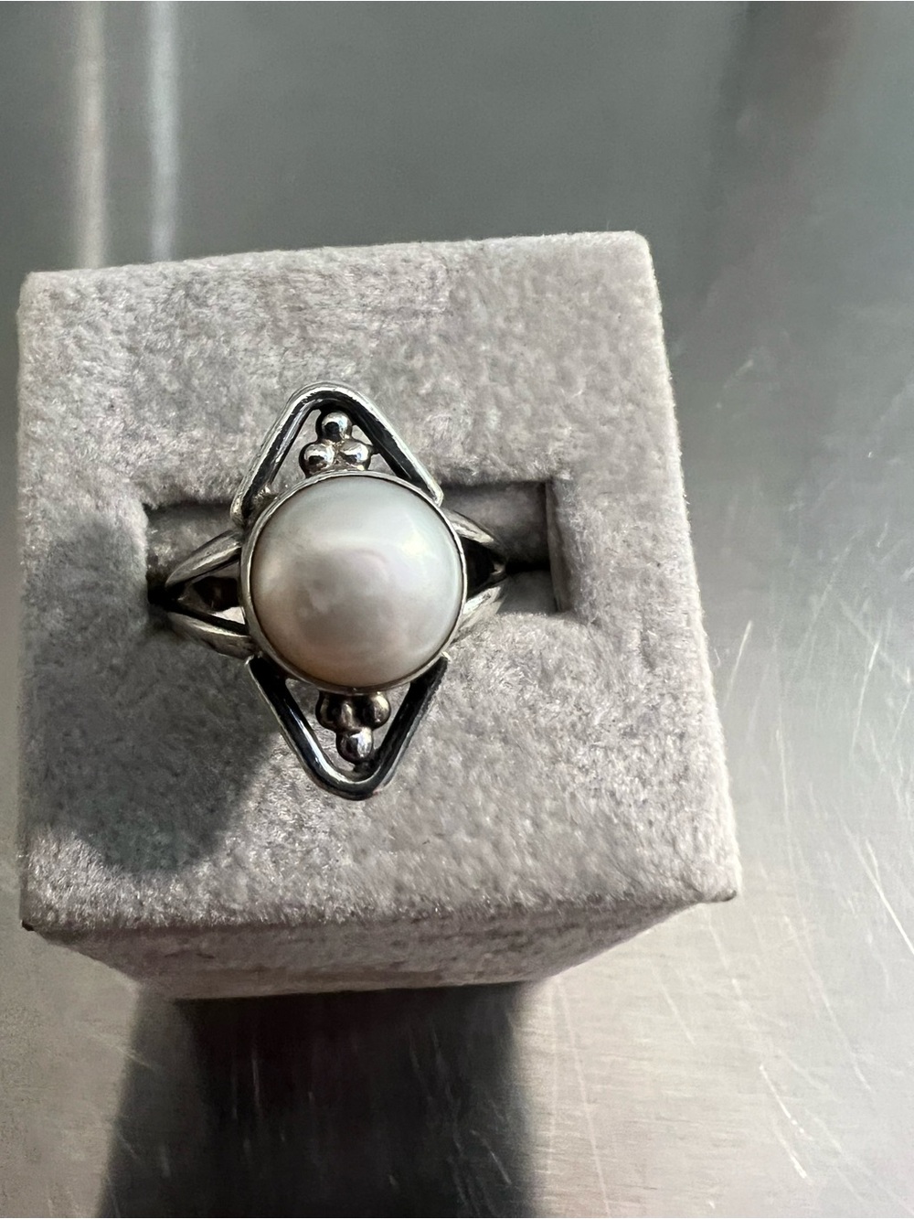 Sterling Silver baroque Pearl Statement Ring - White Pearl